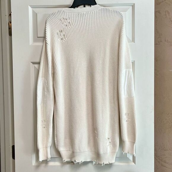 Ser.O.Ya Cream Devin Oversized Distressed Sweater Front Pocket Small - Picture 4 of 12